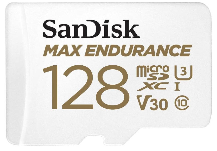 SANDISK 128GB MAX Endurance microSDXC Card with Adapter for Home Security Cameras and Dash cams - C10, U3, V30, 4K UHD, Micro SD Card - SDSQQVR-128G-GN6IA